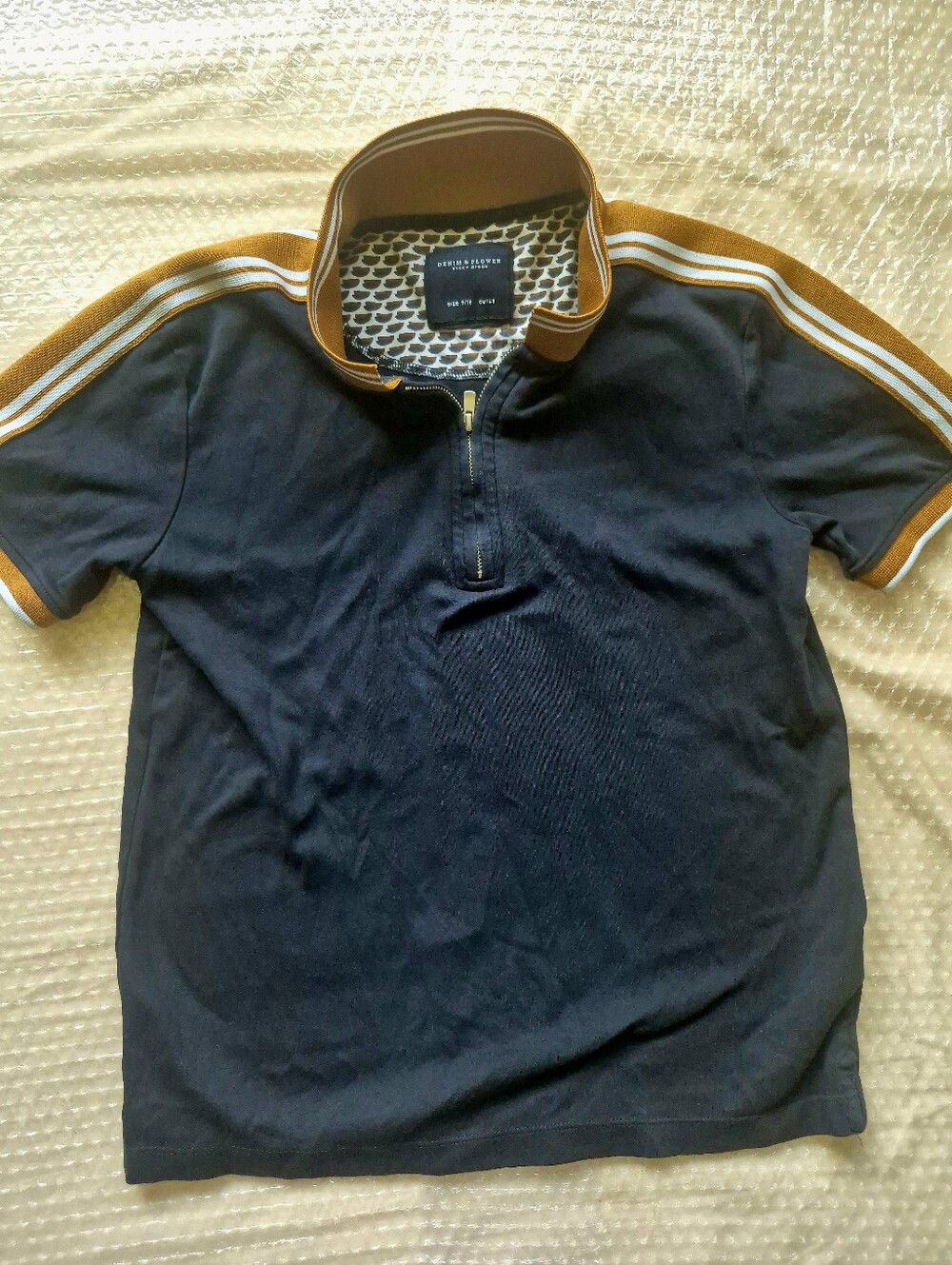 Denim & Flower Navy Blue Polo with Mustard Trim